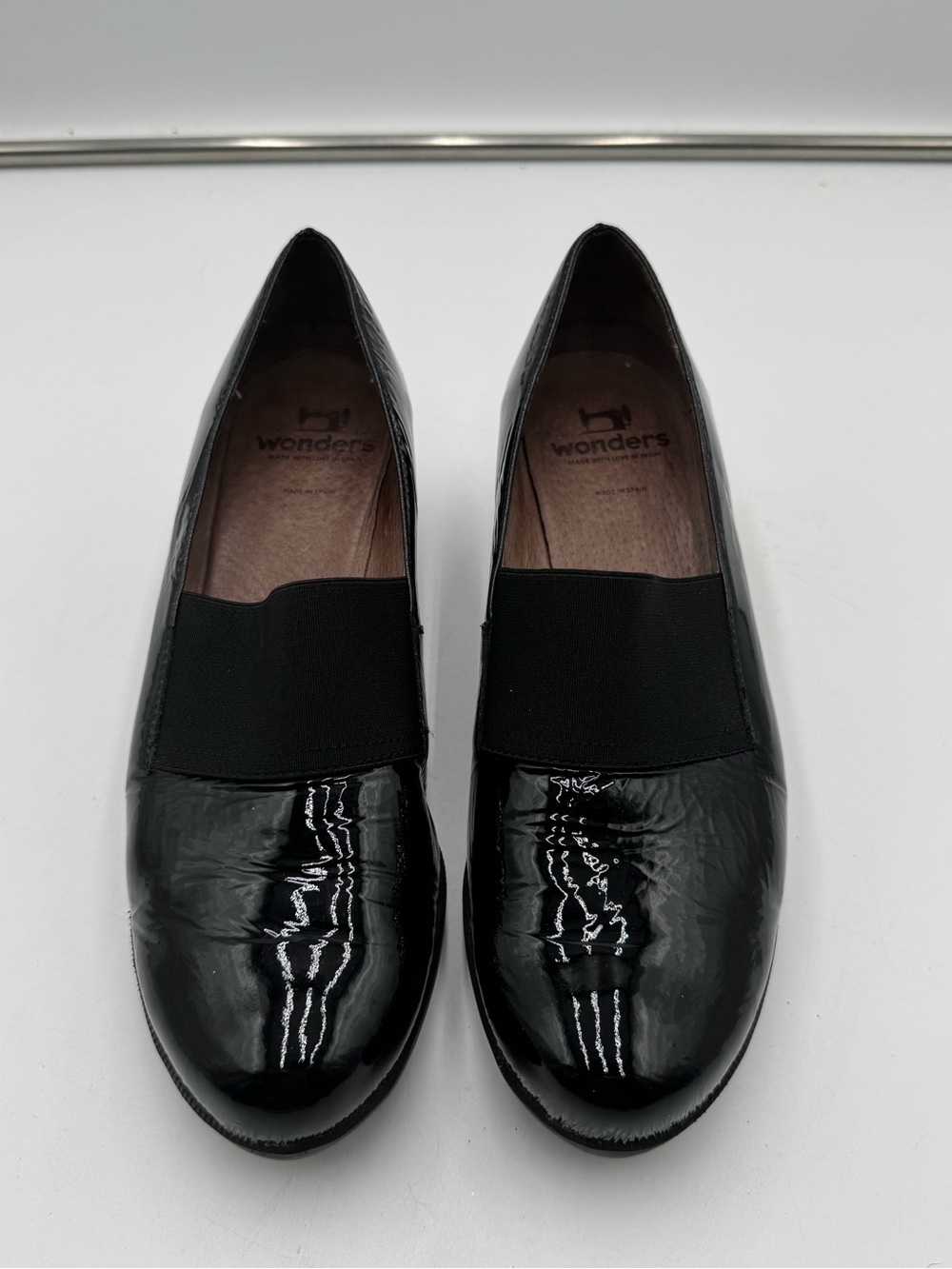 Wonders Black Patent Leather Wedge Loafers Comfort Shoes Women Size 7 Spain
